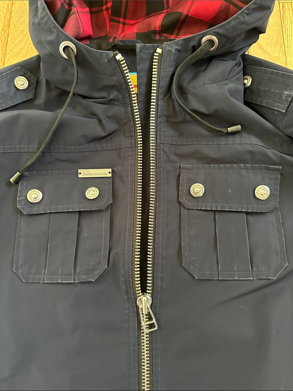 Moose Knuckles navy blue bomber rain jacket windbreaker medium - Picture 5 of 16